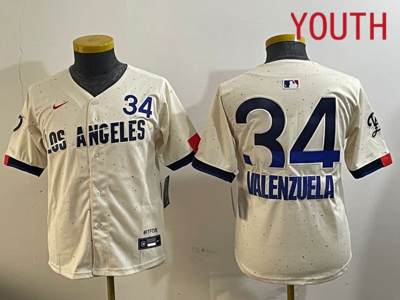 Youth Los Angeles Dodgers 34 Valenzuela Cream City Edition Nike 2024 MLB Jersey style 1120